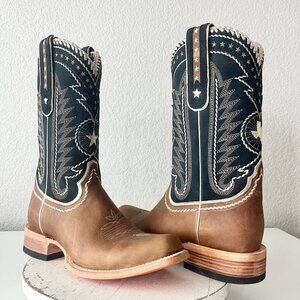 Lane Rodeo Houston Mens Cowboy Boots Brown Navy Square Toe 12.5" Size 11.5